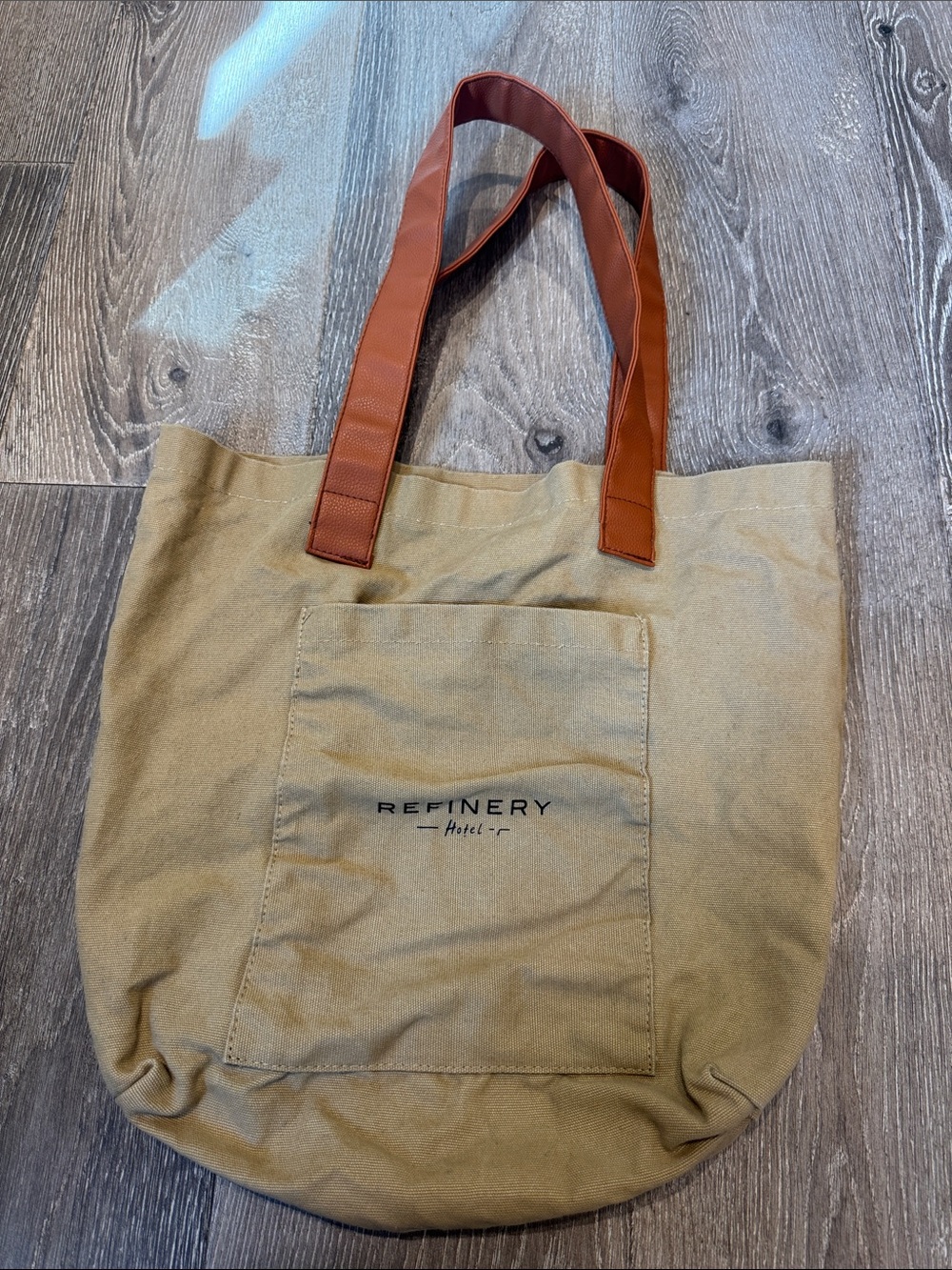 Tan Canvas Tote with Brown Handles